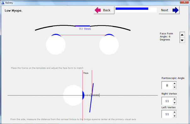 Onscreen template for face form angles